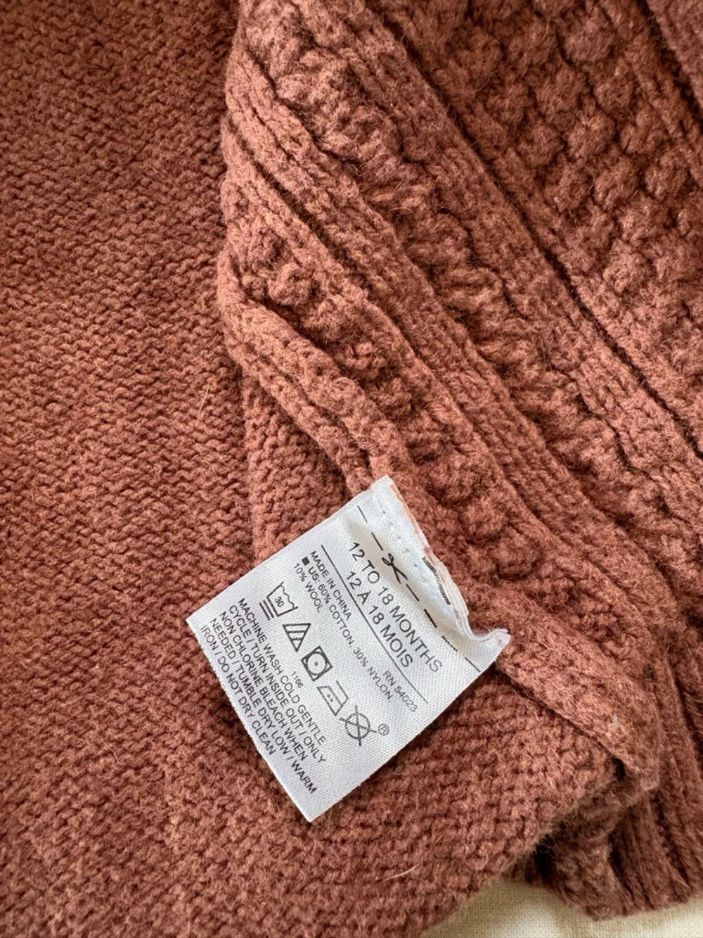 Janie and Jack Baby Cable Knit Shawl Collar Cardigan size 12-18 months